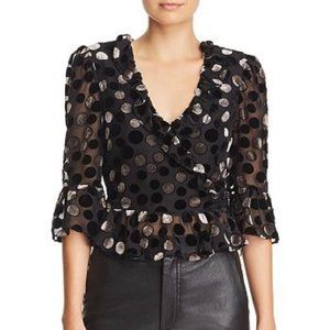 Saylor velvet ruffle polka dots black and silver blouse